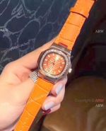 Patek Philippe Copy Nautilus Ladies Watch - Diamond Bezel Orange Watch
